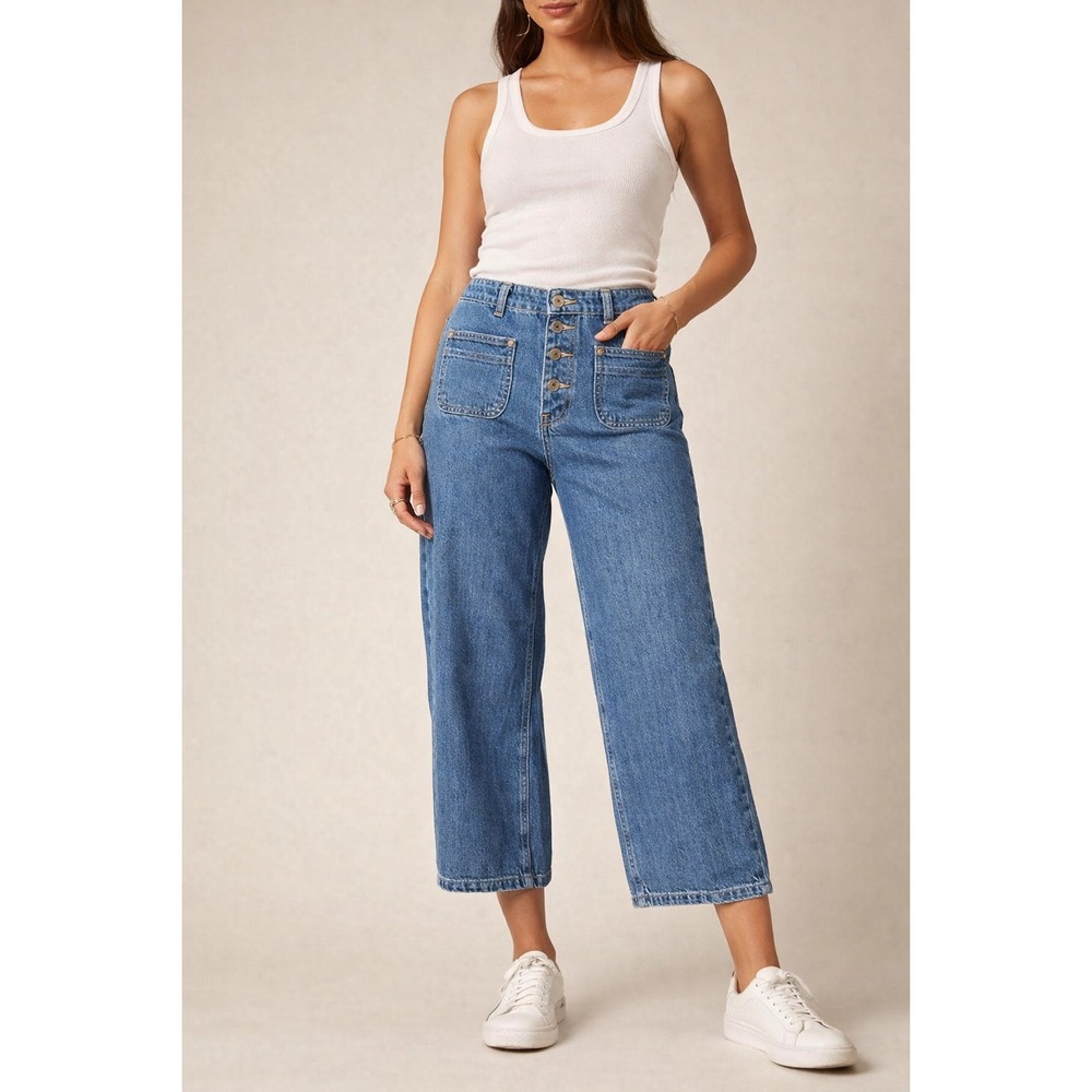 Action West‎ High Rise Wide Leg Jeans Women's 15/16 Button Fly Retro Y2K Denim